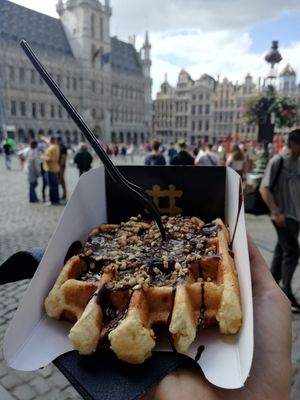 Chocolate sauce waffle at VeganWaf in Brussels