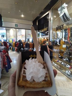 Vegan waffle with whipped cream at VeganWaf in Brussels