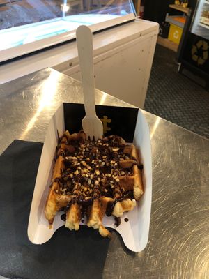Waffle whit chocolate topping  at VeganWaf in Brussels