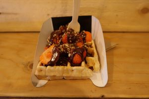 delicious chocolate, strawberry and hazelnuts! at VeganWaf in Brussels