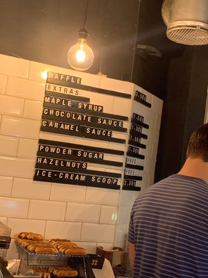 The menu/prices at VeganWaf in Brussels