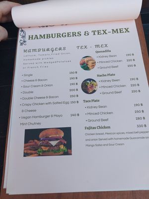 Menu at The Garden in Koh Lanta