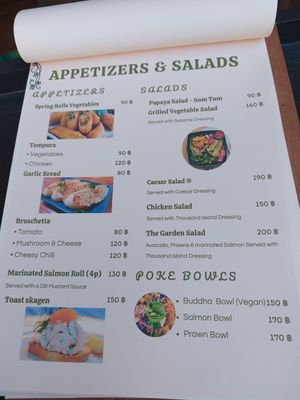 Menu at The Garden in Koh Lanta