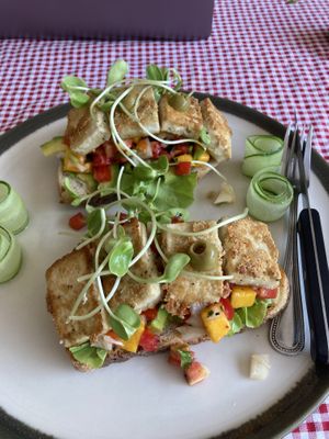 Avocado and mango salsa toast with extra fried tofu   at The Garden in Koh Lanta