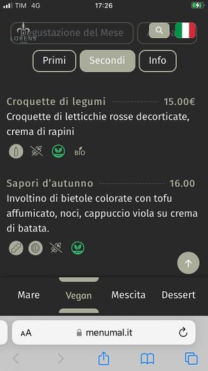 Menu second course  at Lorens in Massa