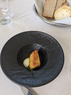 Seasonal grain crepe with mustard maio at Lorens in Massa