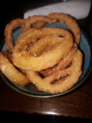 Portion of 12 onion rings at The Crystal Palace  in Glasgow