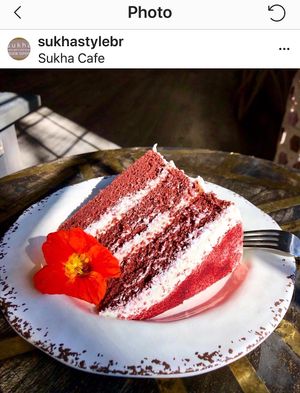 V & GF Red Velvet Cake, Cream cheese frosting (from scratch made in house) at Sukha Cafe in Baton Rouge