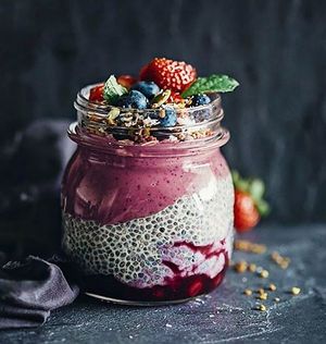 Smoothies made fresh in house. Amazing recipes and options. Berry mix and chia seed smoothie at Sukha Cafe in Baton Rouge