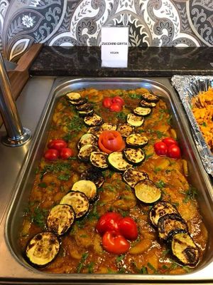 Zucchini stew, vegan at Indiska Köket in Jonkoping