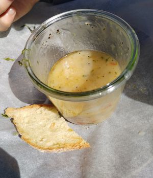 Tomato soup (tastes weird) at Spreegold in Berlin