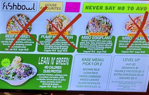 Menu 2/2 (Apr 22, non vegan items crossed out)  at Fishbowl in Sydney