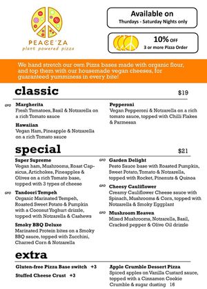 Pizza Menu at Loving Hut in Northbridge