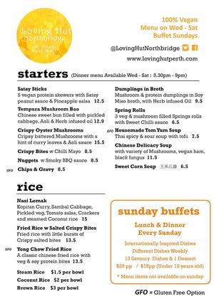 Menu page 1 at Loving Hut in Northbridge
