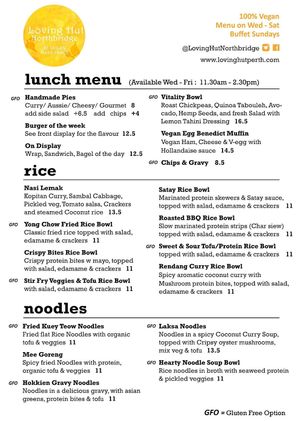 Weekday Lunch menu at Loving Hut in Northbridge