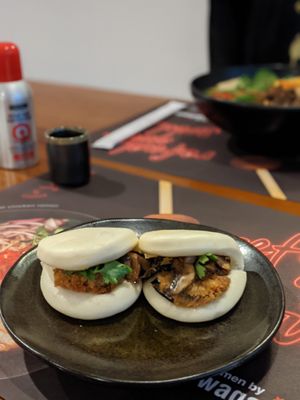 Mixed mushroom and aubergine bao bun at Wagamama - Crowne Plaza Hotel in Dubai