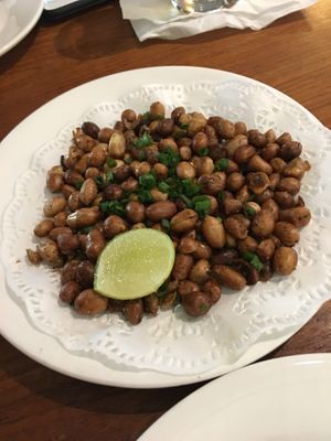 Peanuts with kefir lime leaves. Very Thai.  at Khop Chai Deu in Vientiane