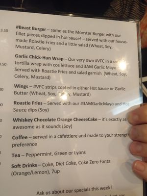 Menu at Beast Eatery in Dublin