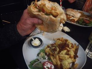 Garlic butter chick-hun burger with bacon&cheese fries at Beast Eatery in Dublin