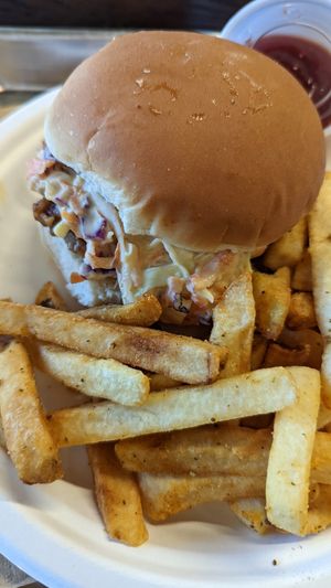 Jackfruit Bbq slaw sandwich love the slaw it compliments the bbq really nice at Can't Believe It's Vegan  in Westerville