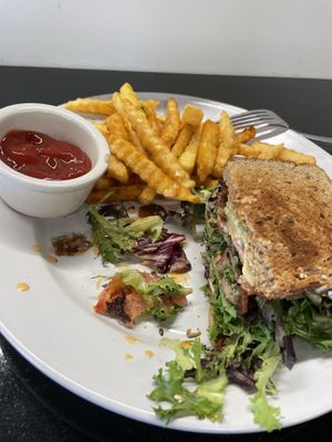 BLT with fries. I ate half the sandwich and some fries before I took the picture. Really delicious.    at Can't Believe It's Vegan  in Westerville