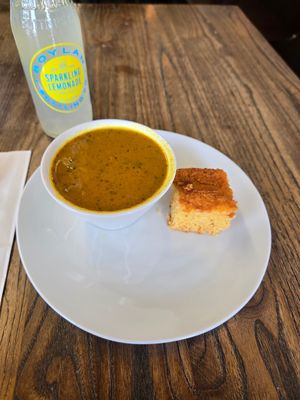 Mushroom Green Bean soup w/cornbread at Can't Believe It's Vegan  in Westerville