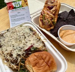 Vegan Chick'n Pasta & Spicy Brat! at Can't Believe It's Vegan  in Westerville