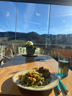 Vegan lunch plate with herbal tea 24.- Chf at Chez Svanette in Zullwil