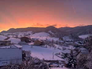 Early morning View from our Terrasse at Chez Svanette in Zullwil