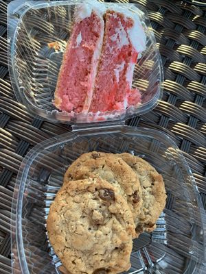 Strawberry cake ( so moist and delicious )!and oatmeal raisin cookies!!  All good!!  at Vegans Are Us in Vineland