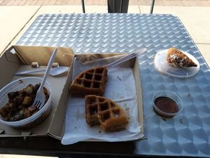 Very tasty chicken nuggets dusted with powdered sugar. So good I ate half before taking photo. at Vegans Are Us in Vineland