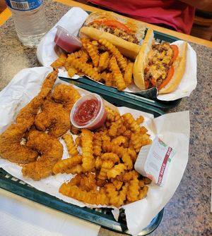 Philly V-Steak and Jumbo Shrimp Basket at Vegans Are Us in Vineland