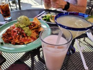 Loaded nachos, horchata, margarita at Margaritas Mexican Restaurant in Redwood City