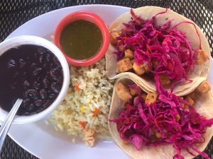 Mayan Tacos with Mexican Rice, Black Beans, and Salsa  at Margaritas Mexican Restaurant in Redwood City