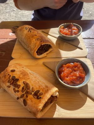 Pumpkin roll and mushroom roll, both delicious with chutney!   at The Trail Cafe in Mount Evelyn