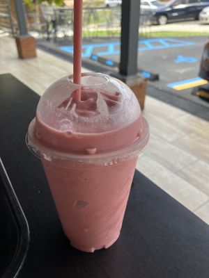 Coconut, pineapple, strawberry smoothie  at Life Garden in Aguada