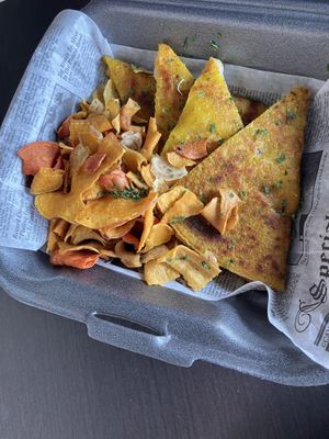Quesadilla with the best chips  at Life Garden in Aguada