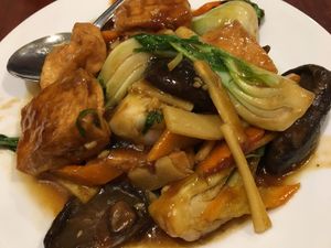 Braised tofu n mushrooms n greens  at China Palace in Milpitas