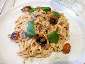 Pasta of the day - rosa sauce with chorizo at GG Bistro in Christchurch