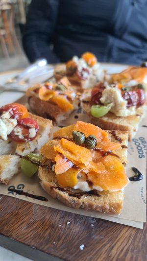 Bruschetta with vegan feta and vegan smoked salmon at GG Bistro in Christchurch