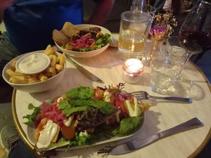 Pickles, dill pickle, 'cheese' and chips at GG Bistro in Christchurch
