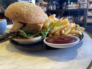 KFT burger and fries   at GG Bistro in Christchurch