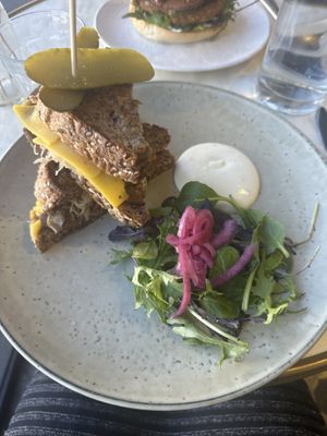 Reuben sandwich. I wish the sauerkraut wouldn’t have been so long and thinly shredded. Felt a bit weird to eat..   at GG Bistro in Christchurch