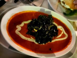 Tonato, Capsicum soup with blackened kale at GG Bistro in Christchurch