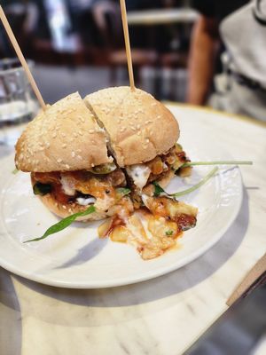 Fricken burger (add hot sauce)! at GG Bistro in Christchurch