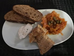 "Salmon" with cream cheese, crakers and sourdough bred at GG Bistro in Christchurch