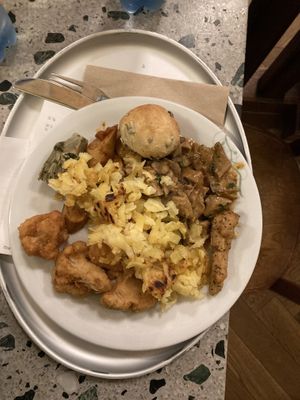 Zürcher geschnetzeltes, potato, cauliflower at Tibits in Lausanne