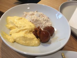 Vegan dessert- mango mousse, bircher and chestnuts  at Tibits in Lausanne