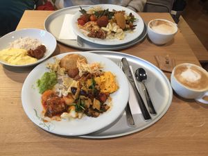 Vegetarian plate (far) and vegan plate (near). Lovely food! at Tibits in Lausanne