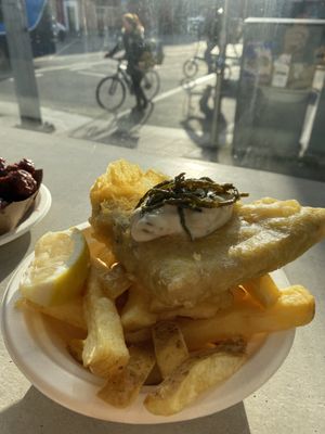 Vegan traditional fish and chips   at Pretend in Dublin